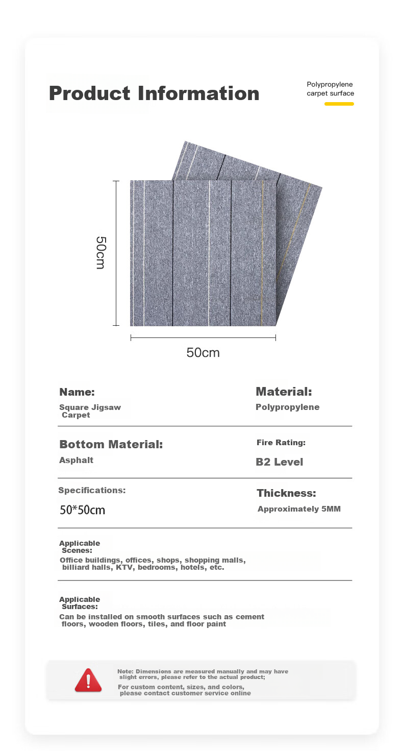 Modouyu Commercial Office Carpet, 50x50cm, 40 Pieces Per Set, Modular Carpet Tiles, Live Streaming Room, Large Area Full Coverage, Light Gray 7