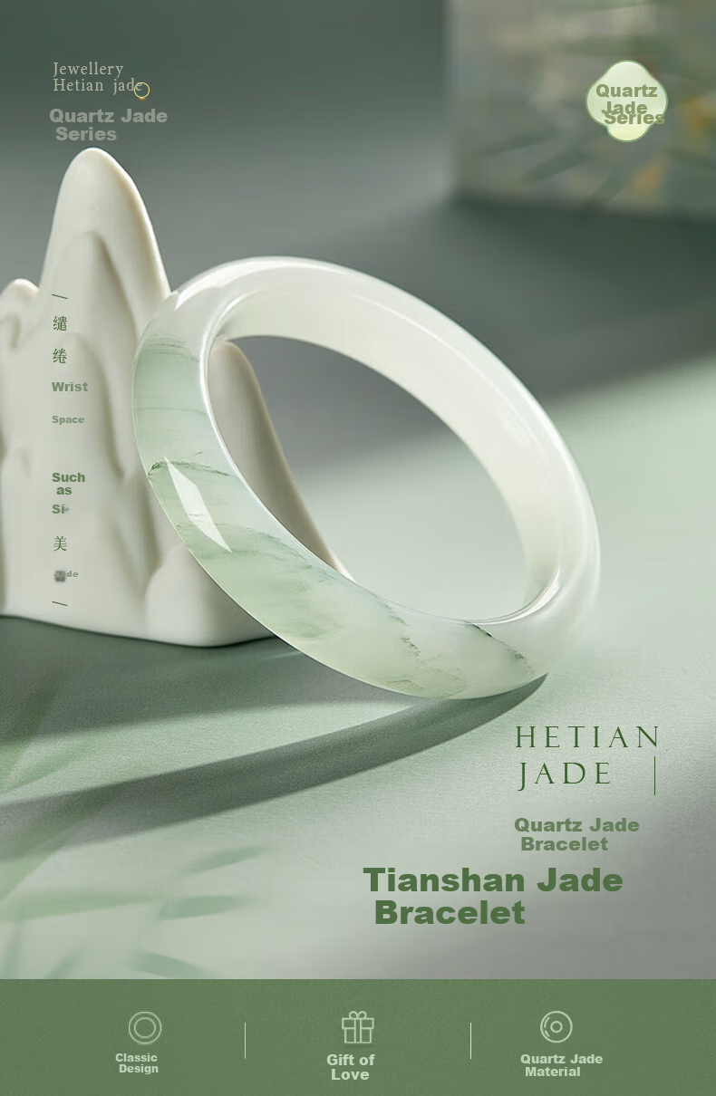 ALLOVE Tianshan Jade Bangle Women's Gold Silk Jade Bracelet Birthday Gift for Girlfriend Wife Wedding Anniversary 1