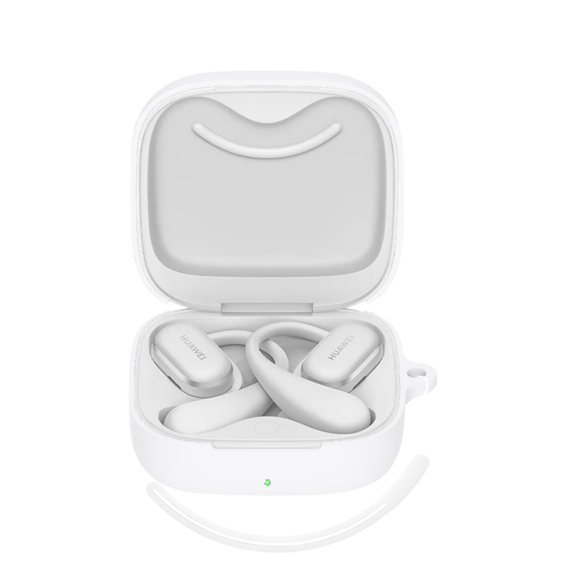 ESCASE Protective Case for Huawei Free Arc Earphones, Full Coverage Shockproof Bluetooth Earphone Storage Box, Liquid Silicone Soft Shell Ultra-Thin Protective Cover, White + Silicone Lanyard