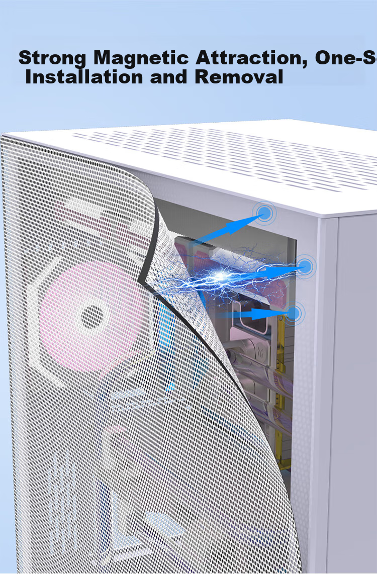 MOGE Case Dust Cover, Side Panel Magnetic Sealing, Seaside View Dust Net, Computer PVC Dust Cover, Fan Cooling Ventilation, White, MC22352 5
