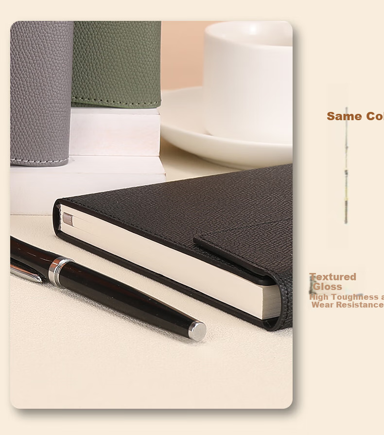 Zhongjianwenju A5 Notebook with Three-Fold Clasp, Business Office Quality Leather Cover, Meeting Journal Diary, Customizable Office Stationery, A5 Brown 61-25 Simple 3
