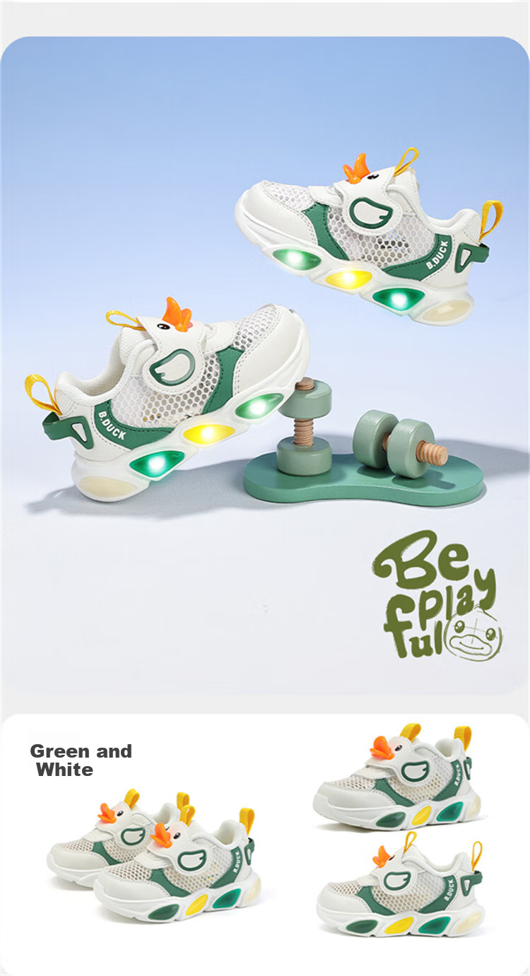 B.Duck Children's Walking Shoes, Girls' Light-Up Shoes, Boys' Glow-In Sneakers, Model 6868, Blue And White, Size 30 11