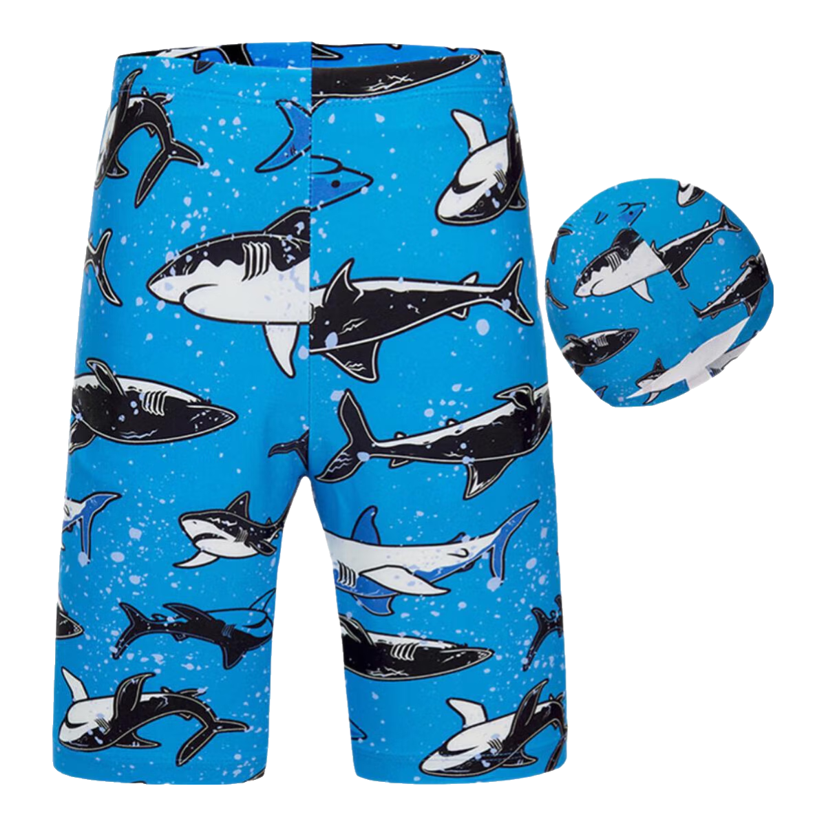 Aimer Kids Boys' One-Piece Swimsuit Dress with Chlorine Resistance Class A for Beach Vacation And Hot Springs, Shark Design - Swim Trunks + Swim Cap, Size 130