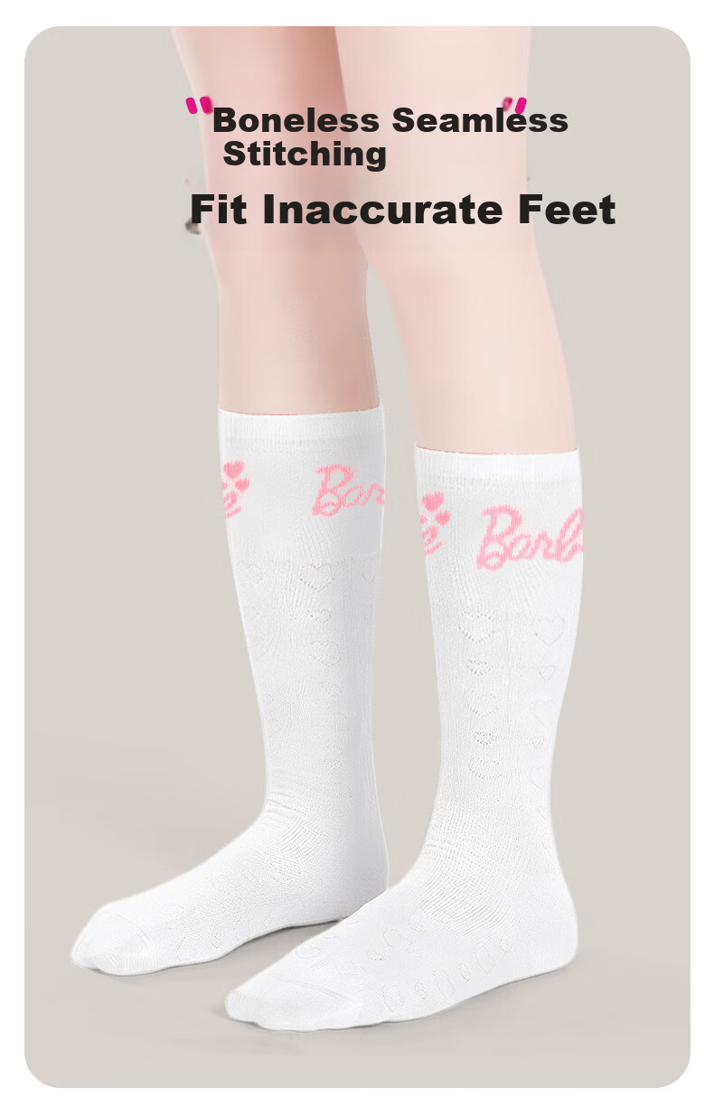 Barbie Children's Mid-Calf Socks, Girls' Thin Mesh Long Socks, Spring And Autumn Half-Calf Socks, Kids' Cotton Socks, Preppy Style 3