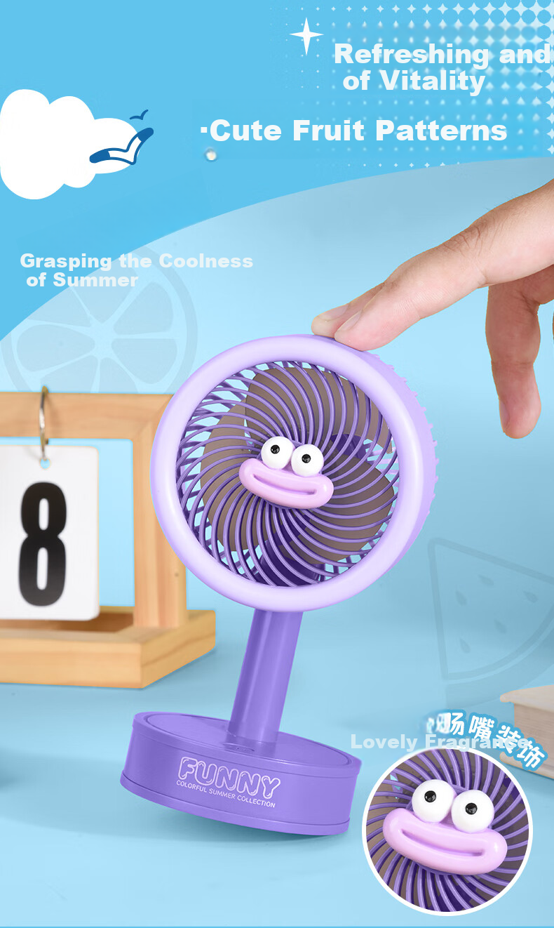 Ouliwen Mini Fan, Desktop And Bed Use, USB Rechargeable, Low Noise, Stepless Speed Adjustment with Base, Portable Mini High-Power Electric Fan for Office And Dormitory, Purple 7