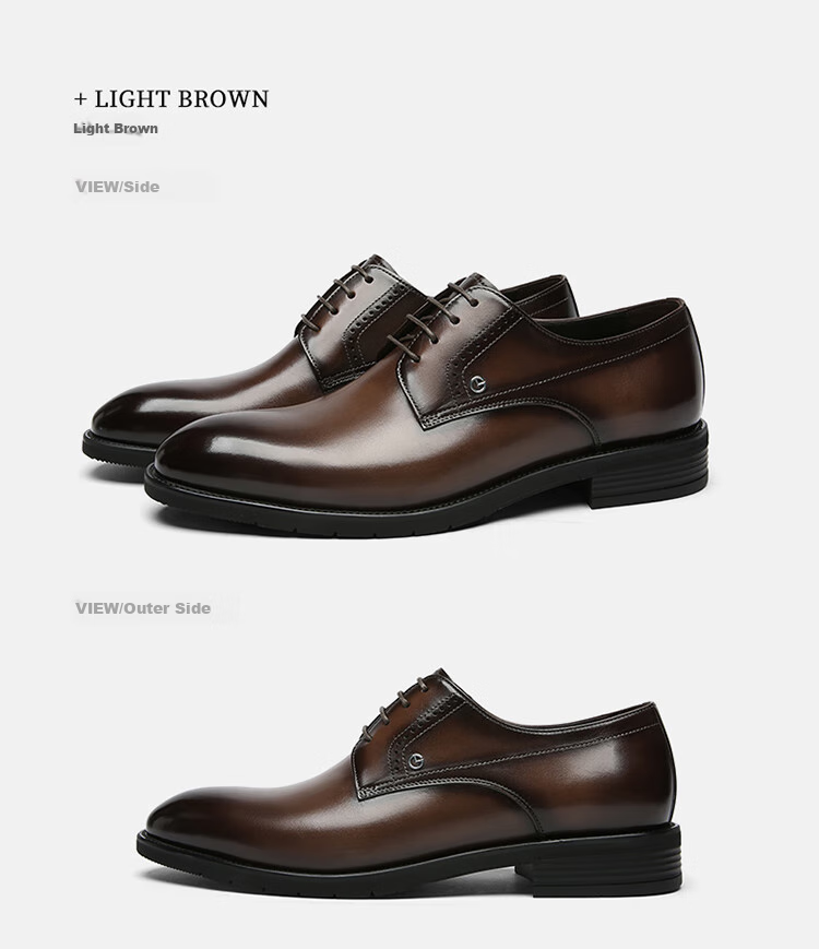 Goldlion Men's Shoes, Business Formal Shoes, Retro Classic Hand-Rubbed Cowhide Derby Shoes, 55013044494A, Black And Gray, Size 38 17