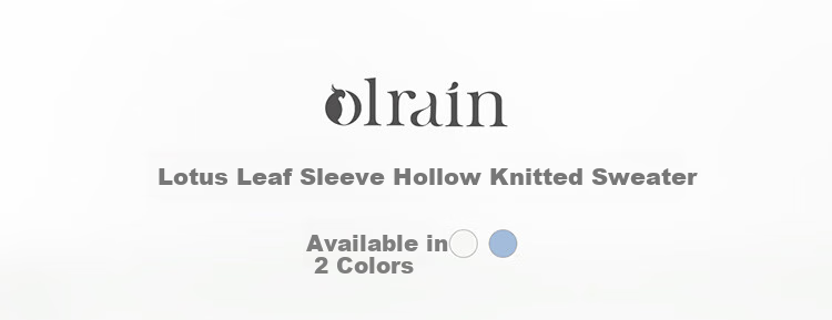 Olrain French Hollow Knitwear Women's Summer Loose Ruffle Sleeve Top Apricot White L 1