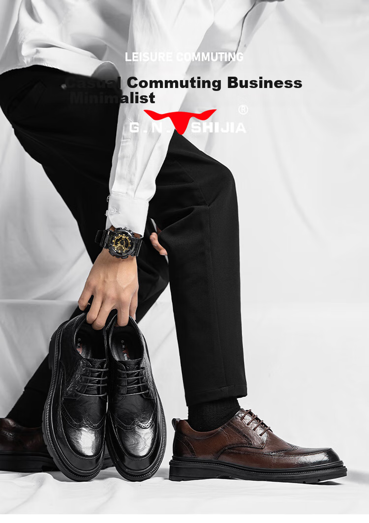 G.N.Shi Jia Men's Leather Shoes, Summer Hollow Breathable Brogue Carved Shoes, British Retro Business Formal Shoes for Me 1