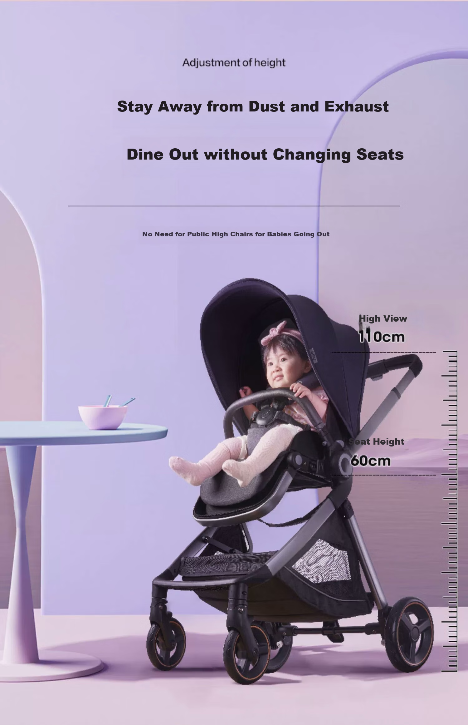 Elittile Stroller, Reversible, Lightweight, High-View, Can Sit Or Lie Down, Baby Walking Aid, EMU Luoyingrou 16