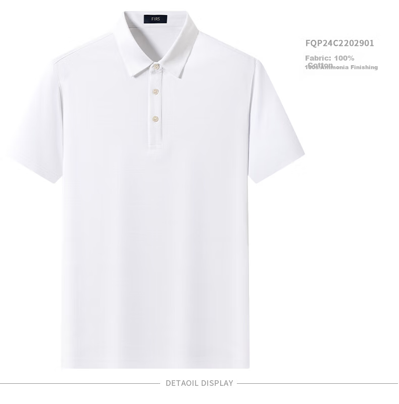 FIRS [100 Liquid Ammonia Pure Cotton] Short-Sleeve Polo Shirt for Men, Summer High-End Wrinkle-Free Collared T-Shirt, White, Size L 15