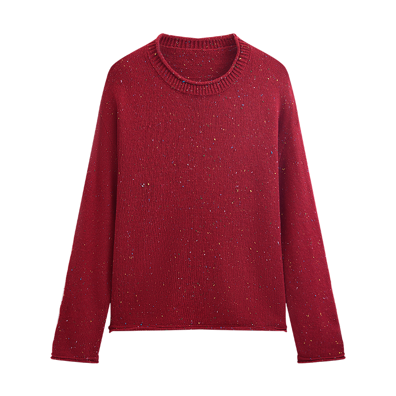 She Enjoy Christmas Round Neck Knit Sweater Women's Party Red Sweater Women's Color Dot Design Knit Top T53Z096