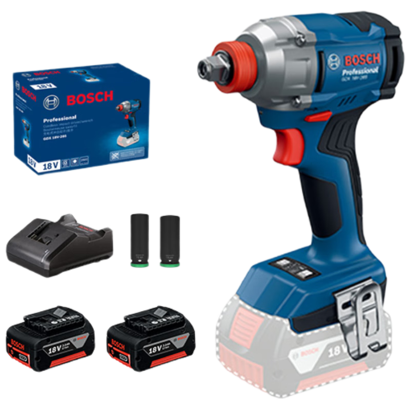 BOSCH 18V Brushless Lithium-Ion Impact Wrench 285Nm Electric Screwdriver GDX18V-285 Dual Battery with Socket Set
