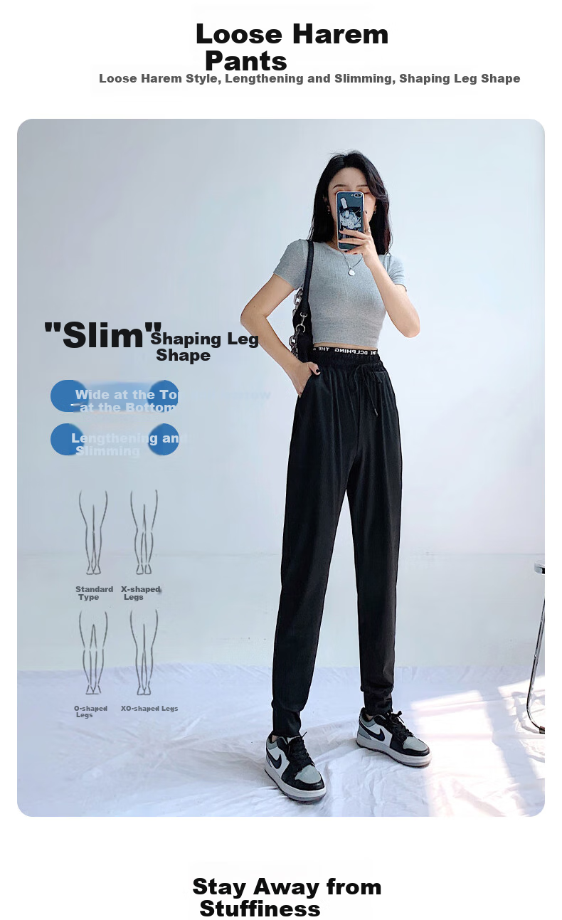 LangSha Ice Silk Sports Pants for Women, Summer Lightweight Loose Casual Pants, Harem Joggers, Black Slimming Quick-Dry Women's Trousers 9
