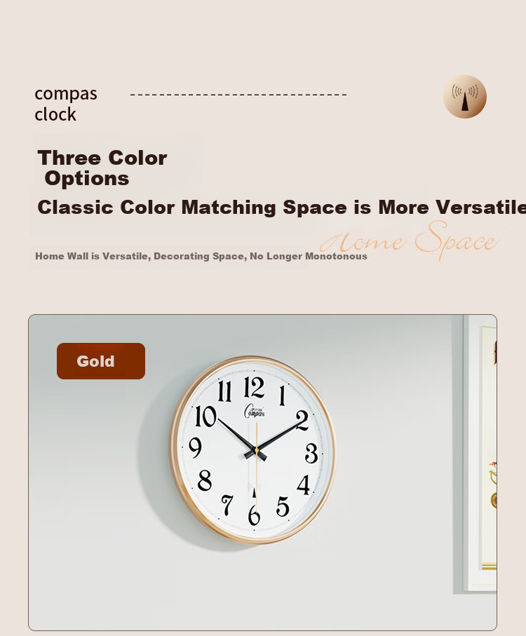 Compas Radio-Controlled Clock Automatic Time Synchronization, Quiet Wall Clock for Living Room, Exam Room Timepiece Wall-Mounted, 2734 Coffee Color 33cm 2