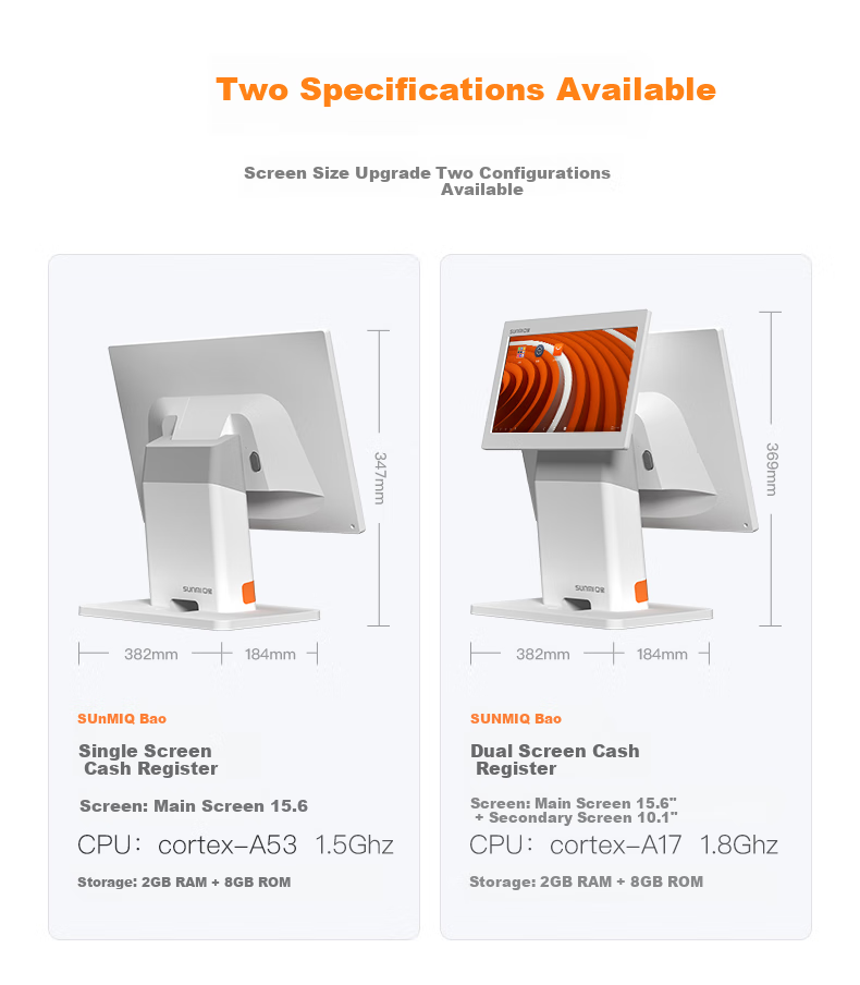 Sunmi Qbao Dual-Screen Cash Register, Restaurant Hotpot Snack Shop QR Code Payment Retail Universal Cash Register Package (Dual-Screen Main Unit + Receipt Printer) 7