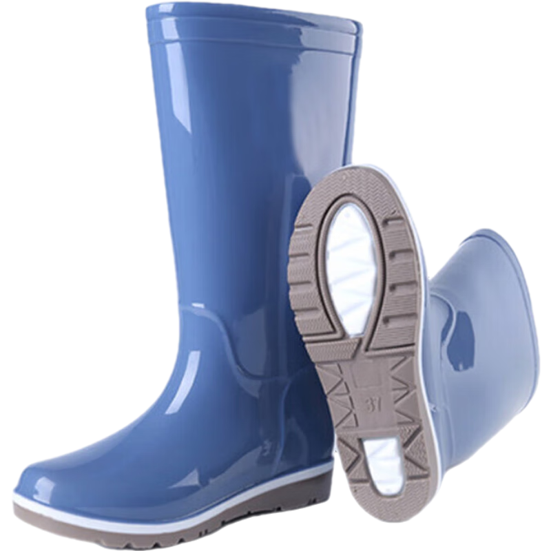 Pinzhide Women's Tall Rain Boots, Waterproof And Non-Slip, Wear-Resistant to Acid And Alkali, Flood Prevention Rubber Shoes with Breathable Lining, Blue Size 37