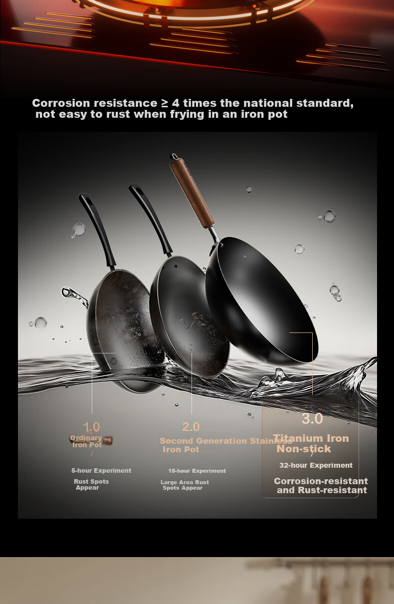 SUPOR Cast Iron Wok with Titanium, Non-Coated Stir-Fry Pan, Non-Stick, Compatible with Gas And Induction Cooktops, EC34AYT01 6