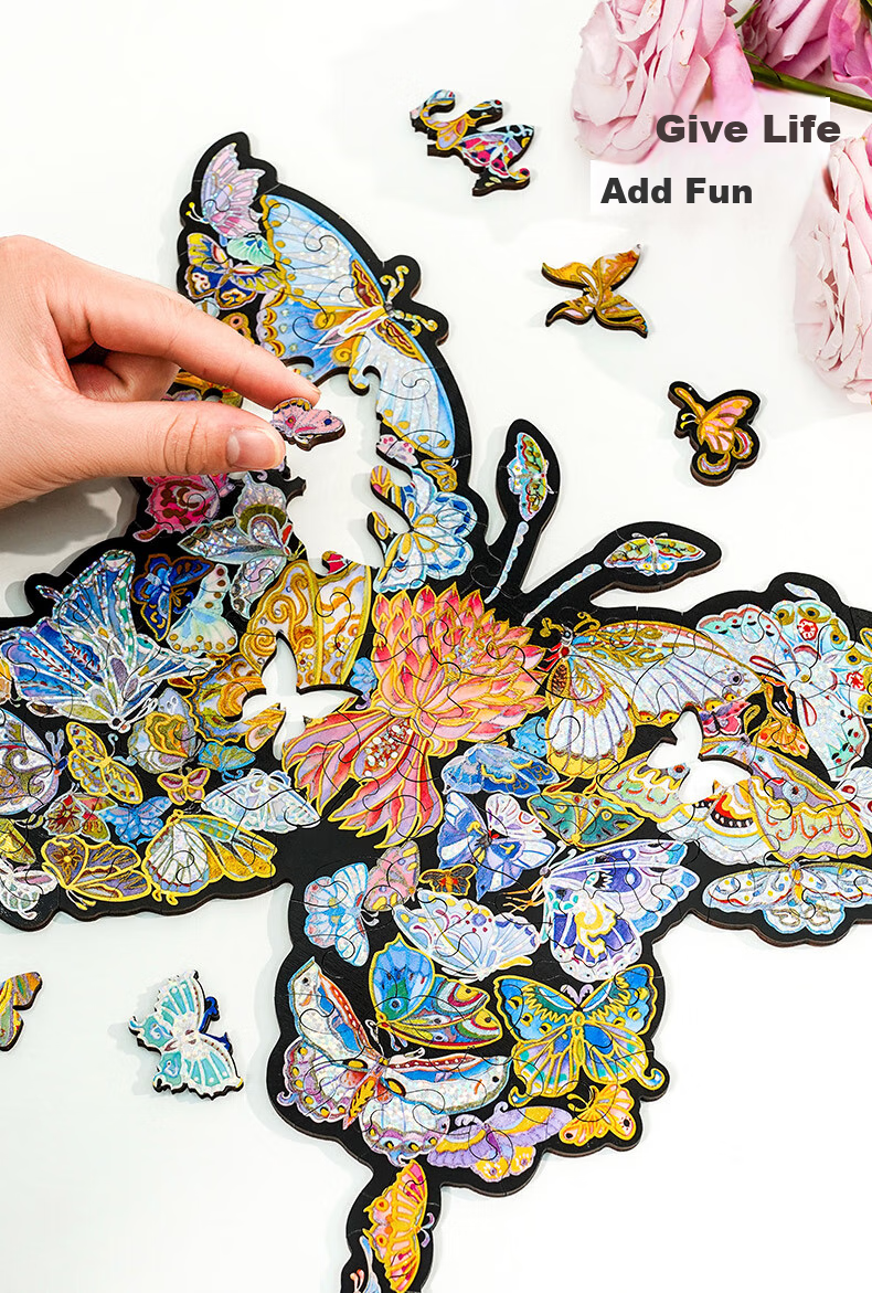 TOI Wooden Puzzle with Frame, 100 Pieces, The Little Prince, Handmade Toy, Birthday Gift, Shaohua Butterfly Dream 7