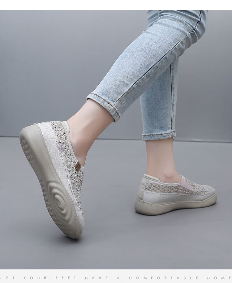 Weizhi Old Beijing Cloth Shoes Women Single Shoes Soft Sole Comfortable Slip-On Mom Shoes Thick Sole Non-Slip Casual Shoes Off-White 39 20