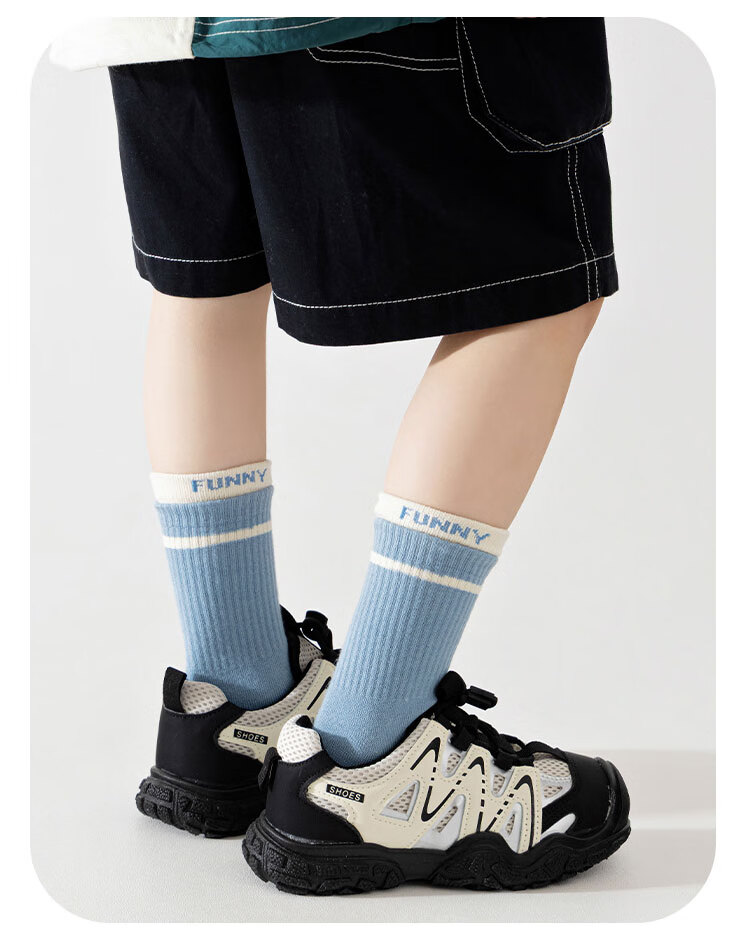 Yuzhaolin 5 Pairs Boys' Cotton Mid-Calf Sports Socks Spring Summer Youth Children's Seamless Long Socks for Boys and Girls 6