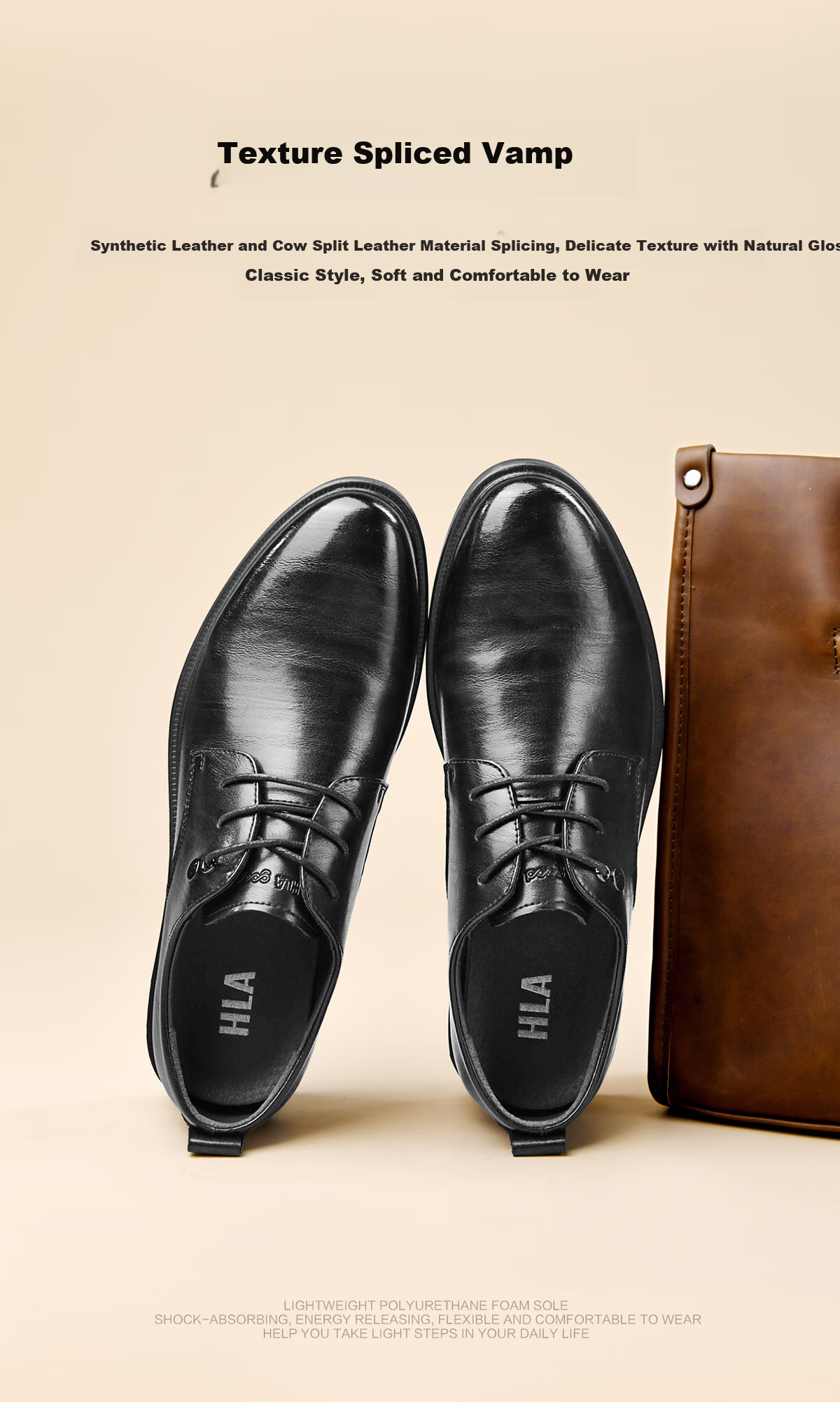 HLA Men's Leather Shoes, Business Formal Derby Shoes for Autumn And Winter, HAAPXM3EBH164, Brown Height-Increasing Style, Size 39 7