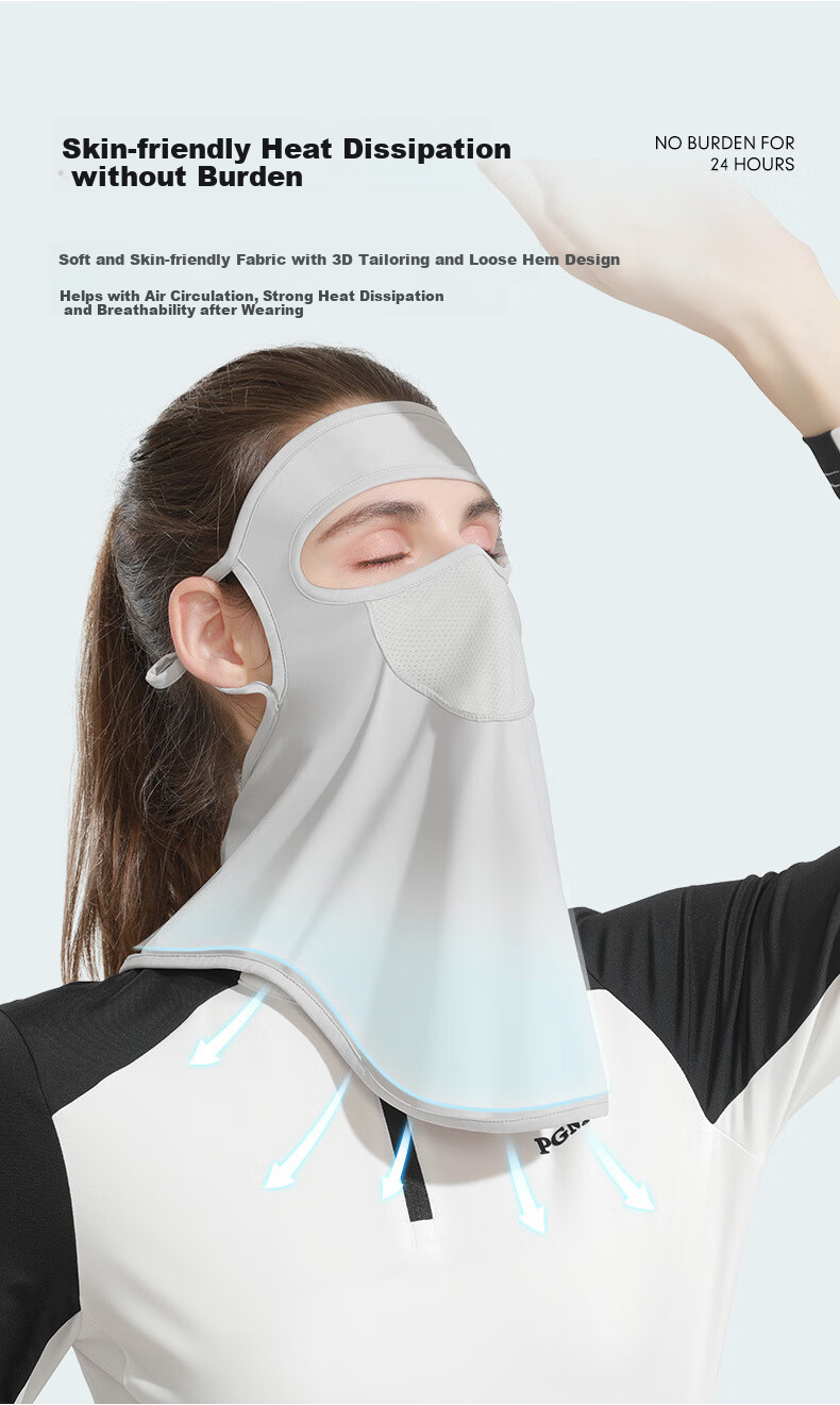GLO-STORY Sun Protection Face Mask for Women, Full Face Sun Protection Mask for Outdoor Cycling And Golf, Ice Silk Thin Face Covering Face Mask WKZ214013 Arctic Gray 9