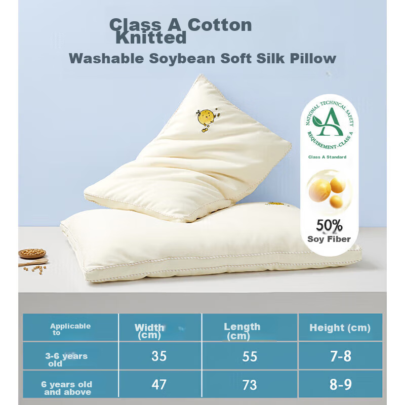 Luolaikids Pillow, All-Cotton Knitted Soybean Pillow, Maternal And Infant Class A Washable Pillow Core, Single Pack, 3-6 Years Old, 35*55cm