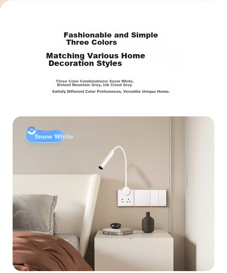 BULL Desk Lamp, Full Spectrum Eye Protection Bedside Lamp, Five-Hole Socket, Stepless Dimming, Ultra-Thin Model MH-A4R5C Snow White 13