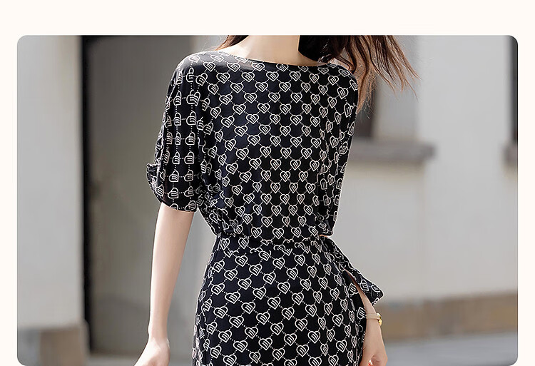 Dme [Romantic Style] Summer Elegant Boat Collar, Raglan Sleeve, Waist-Cinching, Pleated Wrap Dress with Water Print Floral Pattern for Wome 3