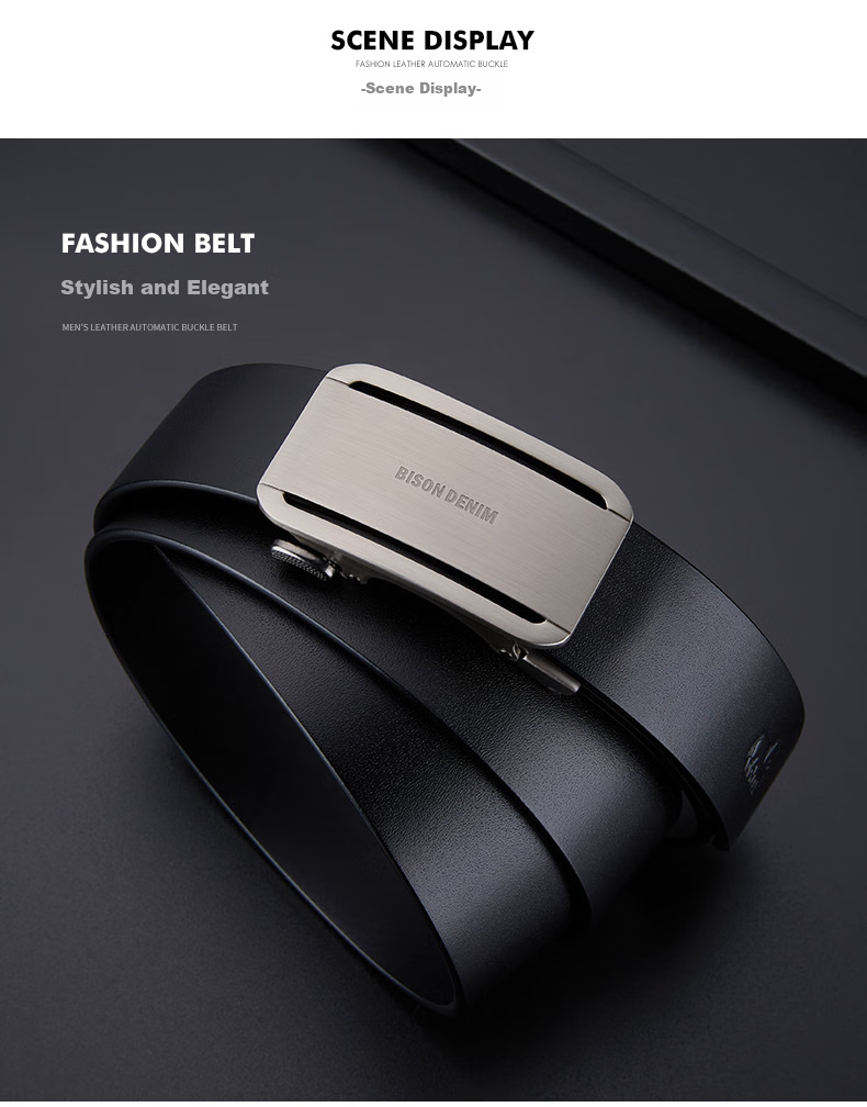 Meizhouyeniou Men's Belt, Top-Grain Leather, Automatic Buckle, Business Belt, Gift Box Packaging, Birthday Gift for Boyfriend 10