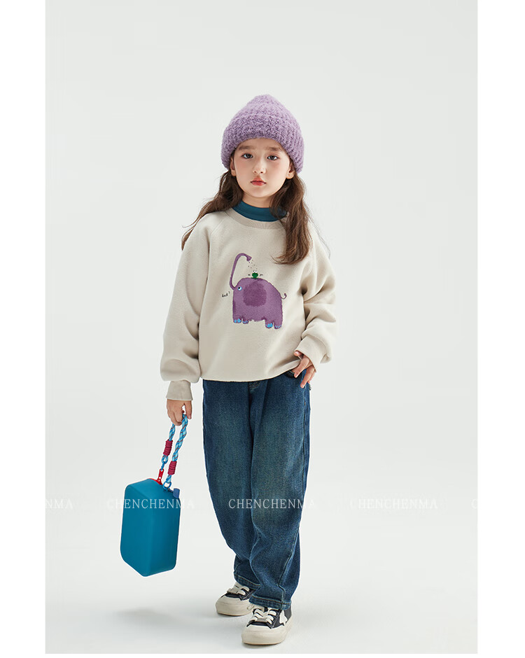 Chenchenma [Zoo] Girls' Anti-Static Animal Print Fleece Sweatshirt, Autumn And Winter Children's Top 16