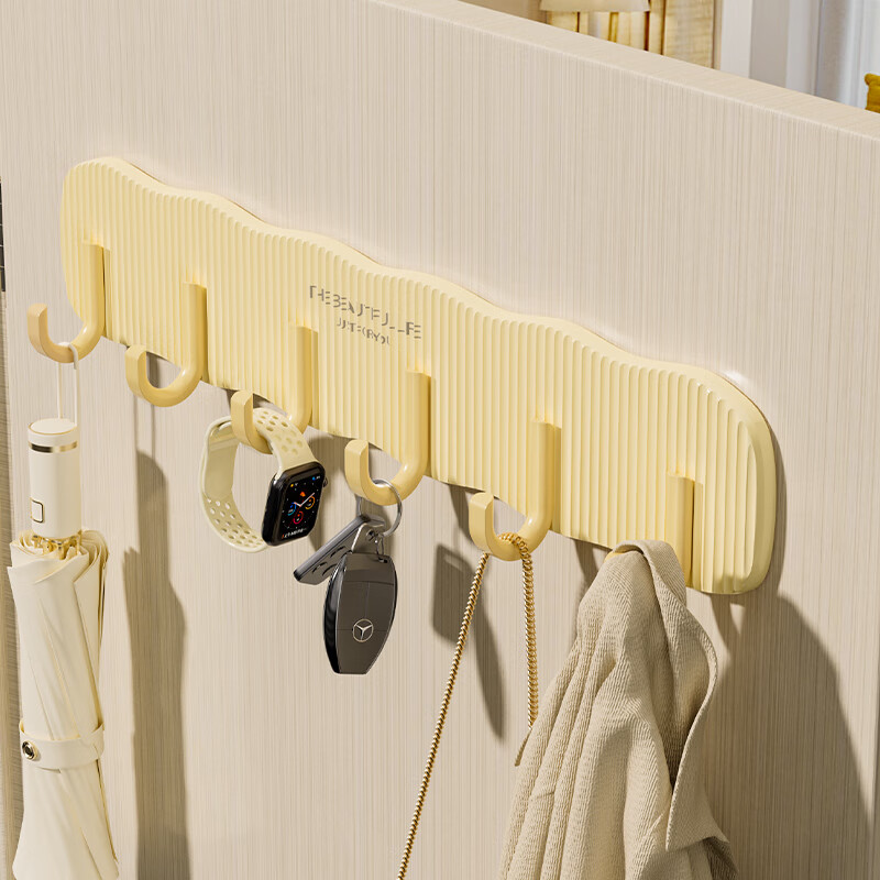 FAJIENUO No-Drill Hook, Strong Adhesive Hooks, Door Back Bathroom Stainless Steel 6 Hooks, Load-Bearing, Easy Installatio