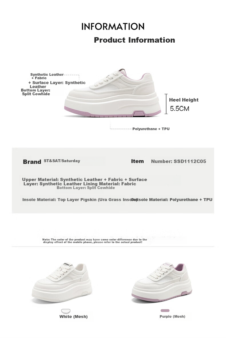 St&Sat Thick-Soled White Sneakers for Women, 2026 New Summer Style, Height-Increasing for Petite Figures, Fashionable Versatile Casual Skateboard Shoes, Lightweight Athletic Shoes 2