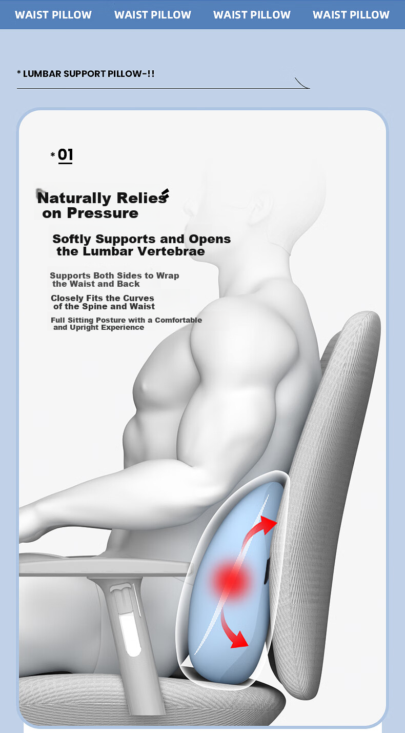 GREAT LIFE Lumbar Support Cushion Back Pillow for Office Chair, Long Sitting, Car Driving, Seat Cushion, Backrest Pillow 5