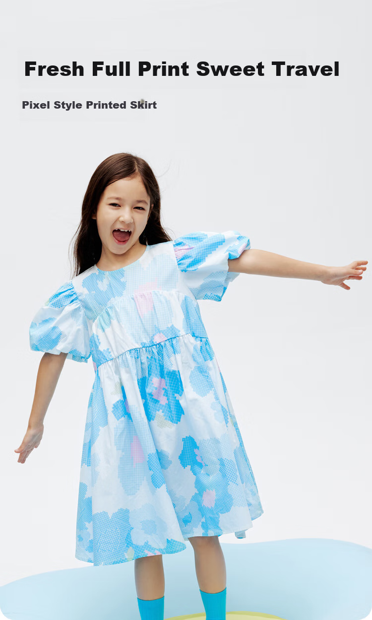 Annil Girls' Short-Sleeve Dress, Summer Cotton Elastic Sweet A-Line Dress with Floral Print 1