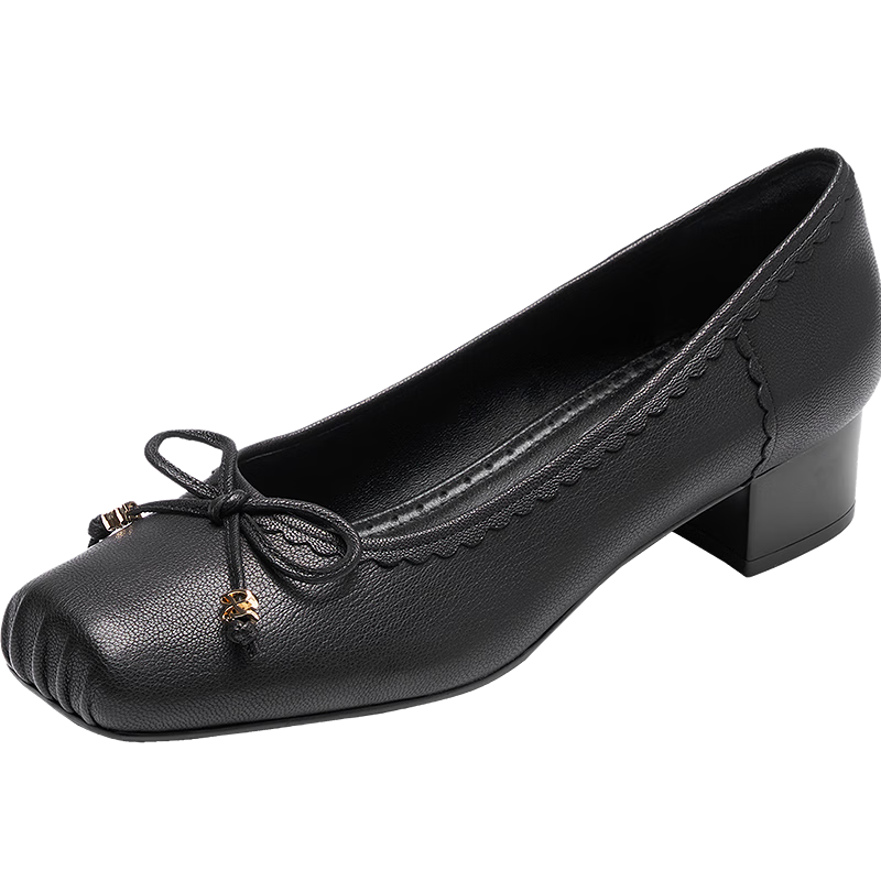 Laird & Sand Mall Style Commuter Chunky Heel Genuine Leather Ballet Pigmouth Women's Shoes 35702 Hepburn Black BKK 37