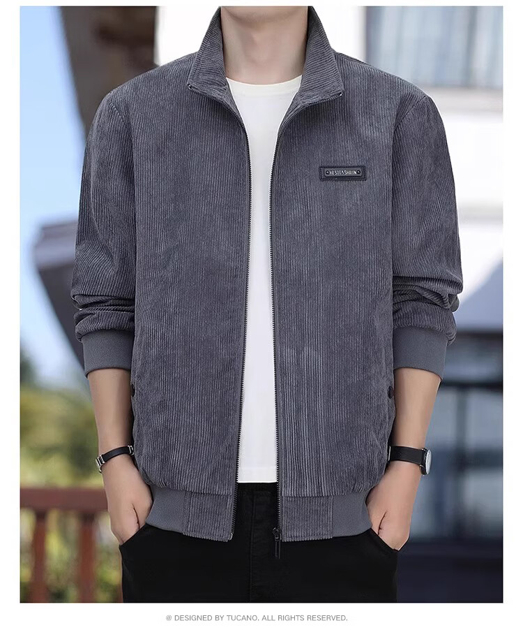 TUCANO Men's Jacket, Business Casual Corduroy, Windproof And Wear-Resistant, Solid Color Lapel Top Coat, Men's Clothing, Dark Gray, 5XL 4