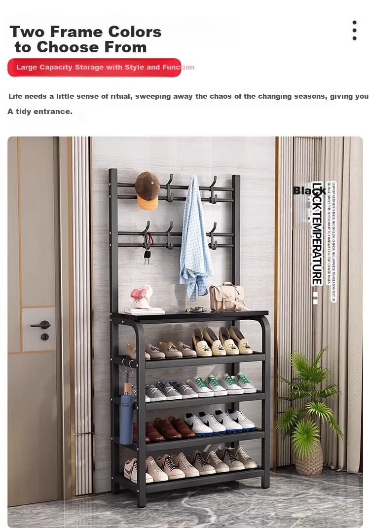 Milin Shoe Rack And Coat Stand Combo with Hooks, Multi-Layer Storage Shoe Cabinet for Entryway And Living Room, 80cm White 18