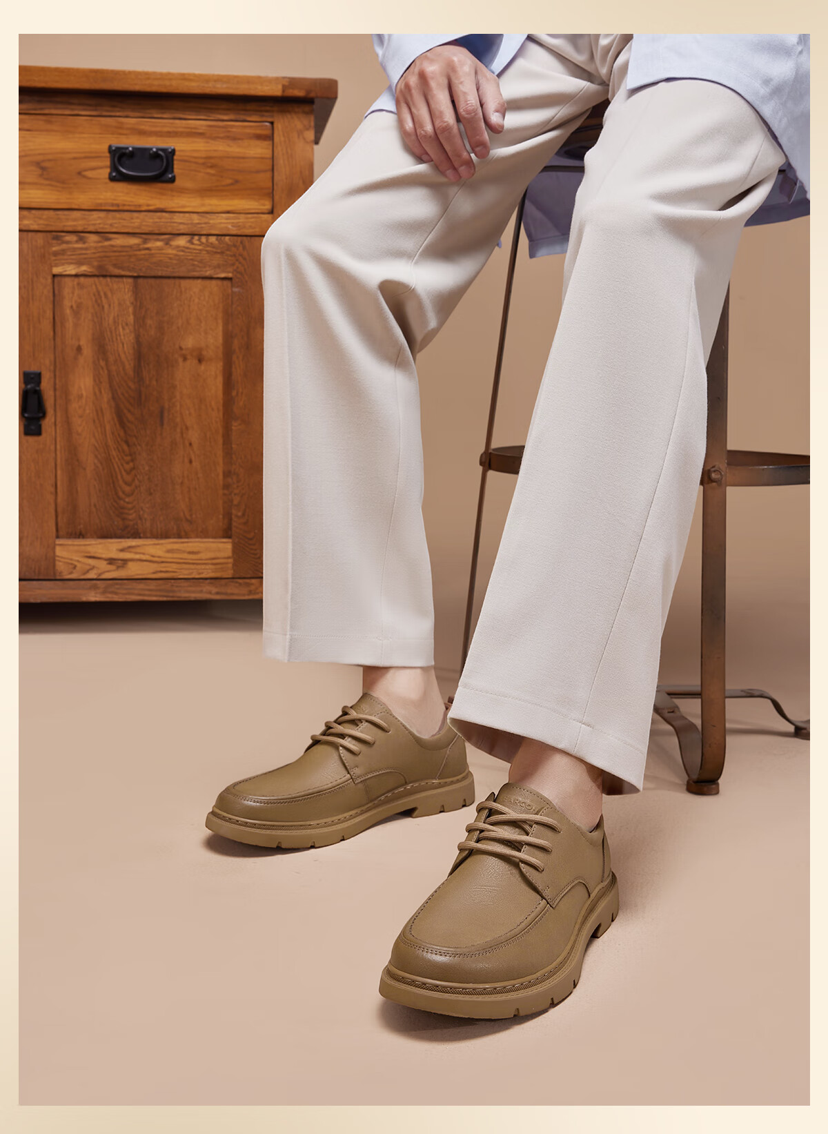 Yierkang Men's Shoes, British Style Business Lace-Up Casual Shoes, Flat Comfortable Leather Shoes for Men, 96972W, Khaki, Size 44 4