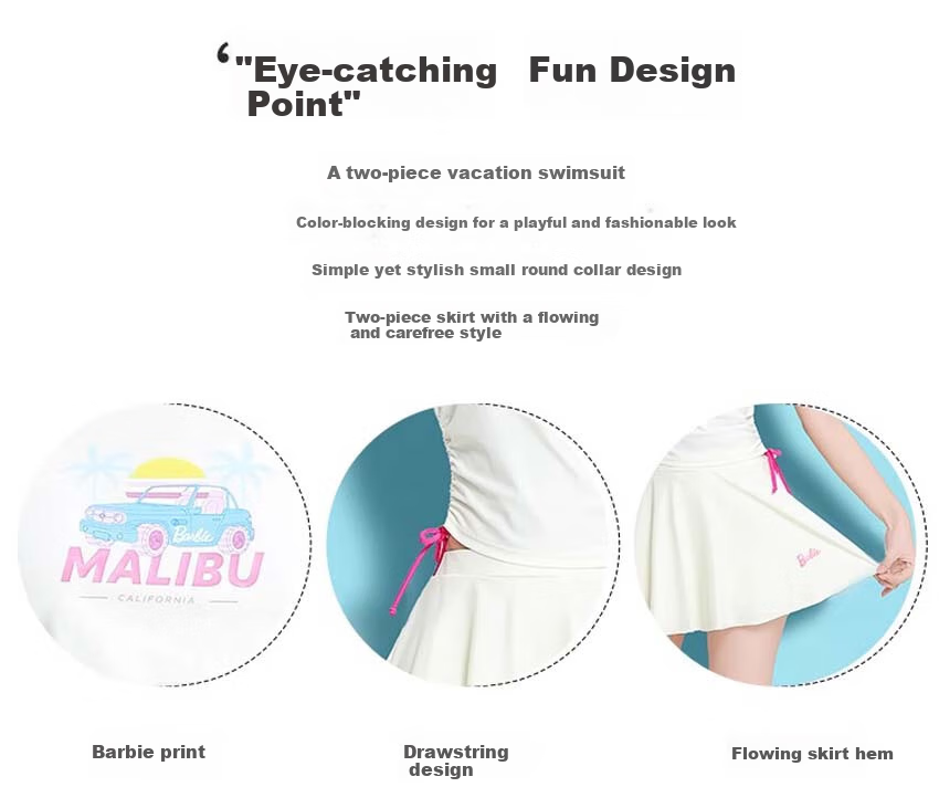 Barbie Swimsuit for Women, Tummy Control Slimming Two-Piece Skirted Stylish Sporty Conservative Beach Vacation Hot Spring Swimming Costume 3