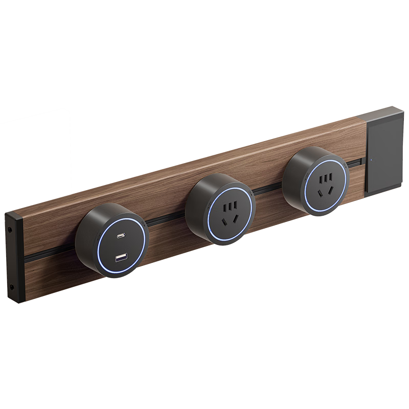 International Electric Black Walnut Wood Grain Track Socket Kitchen Portable Rail Power Strip Sino-American Vintage Slide Track One-Key Power Off Socket Switch Track 60cm Track + Four 5-Hole Outlets
