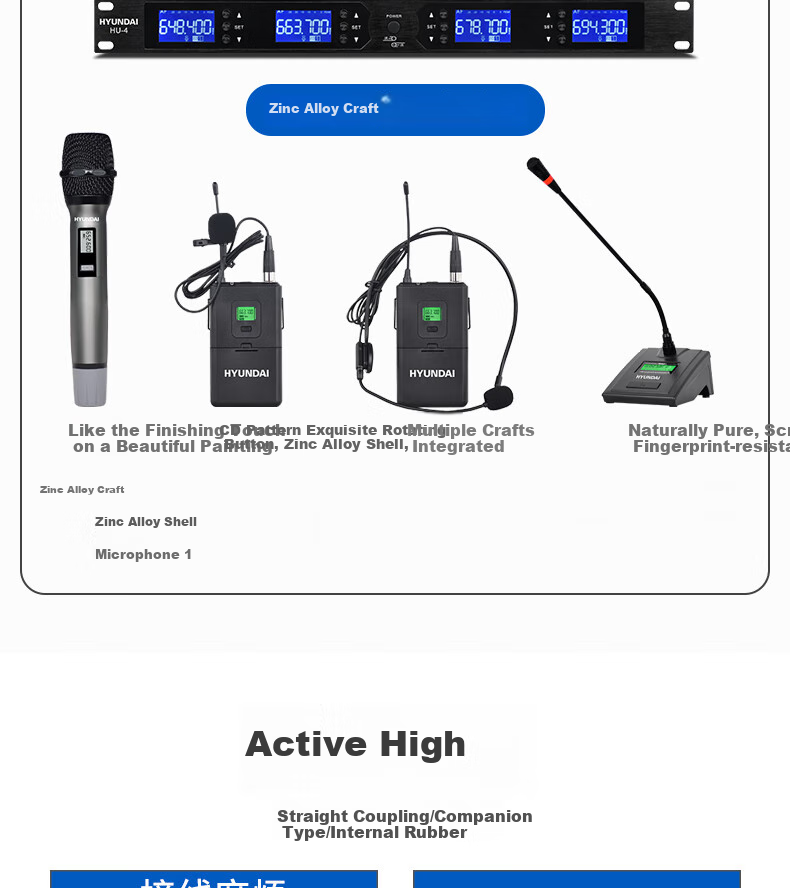 HYUNDAI One-to-Four Wireless Microphone Dual Handheld Dual Gooseneck UHF High-Fidelity Anti-Interference Auto Frequency Matching Anti-Howling Conference Room Podium Speech Training Broadcasting 5