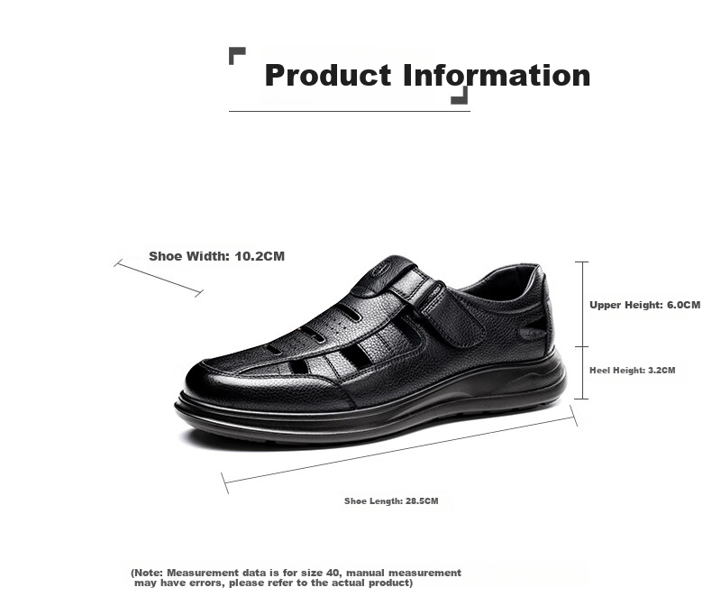 LAORENTOU Men's Genuine Leather Summer Breathable Hollow Business Casual Closed-Toe Sandals LL177 Black Size 43 1