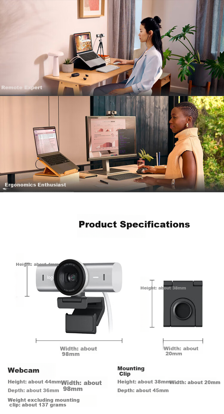 Logitech MX Brio 700 4K HD Webcam for Live Streaming, Video Calls, Meetings And Online Classes with Privacy Cover, Pearl White 2