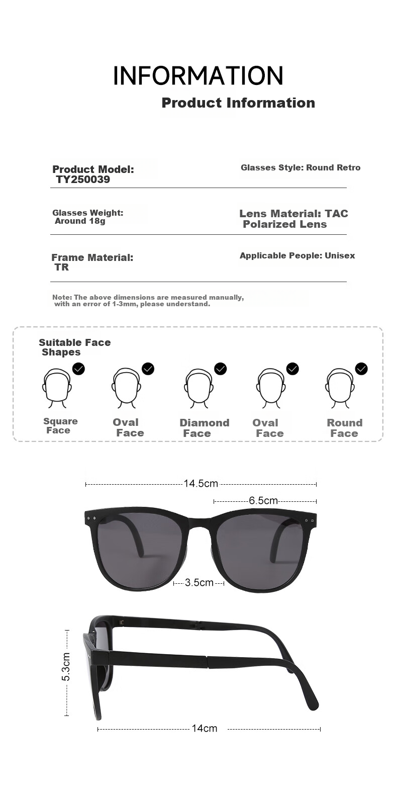 CACUSS Women's Sunglasses, Spring And Summer New Style, Polarized, Face-Slimming, Foldable, High-End Feel, Sunglasses for Men, Ink Black 4