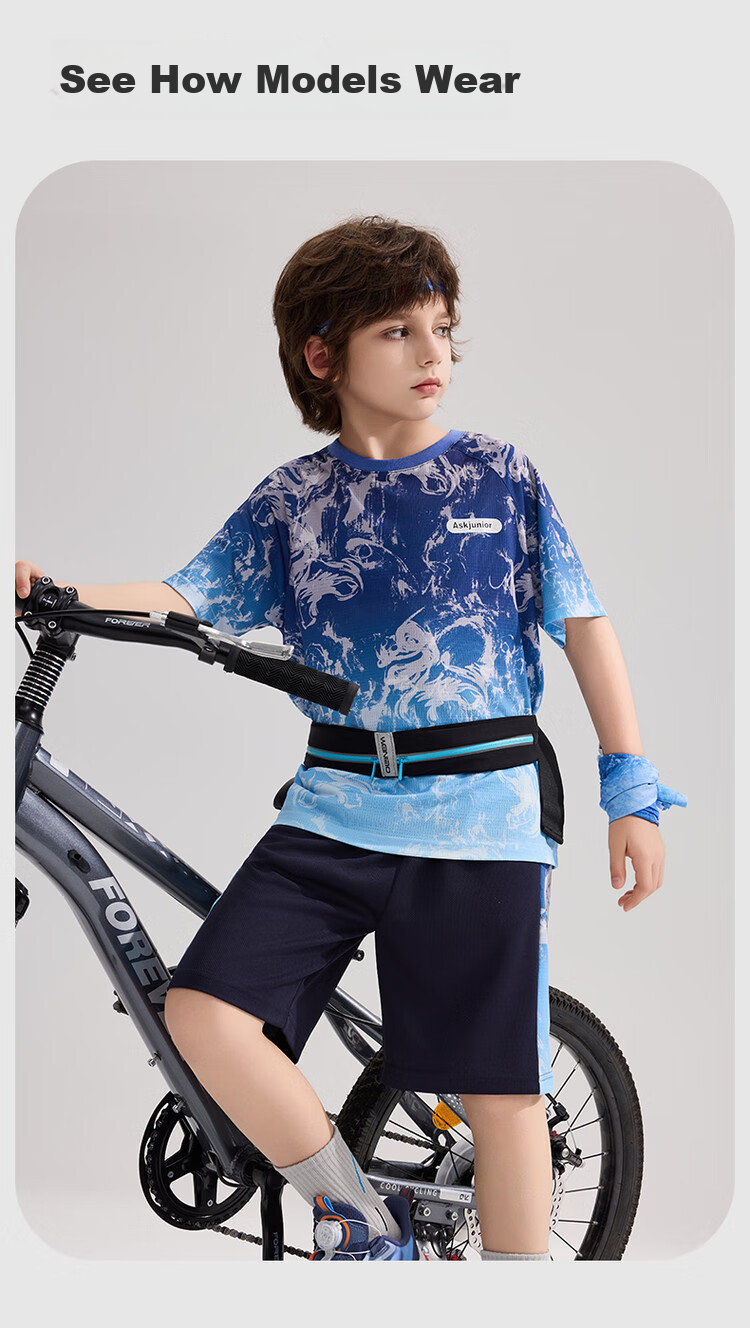 ASK JUNIOR Children's Quick-Dry Summer Outfit, Youth Chinese-Style New Chic Instant Cool Short-Sleeve T-Shirt And Shorts Sports Two-Piece Set 12