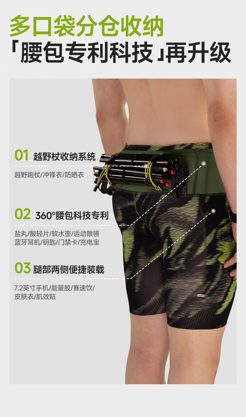 Feibit [Off-Road Kangaroo Pants] Men's Waist Bag Quick-Dry Pants Hiking Mountaineering Outdoor Sweat-Wicking Training Wear Jade Armor Green S 2