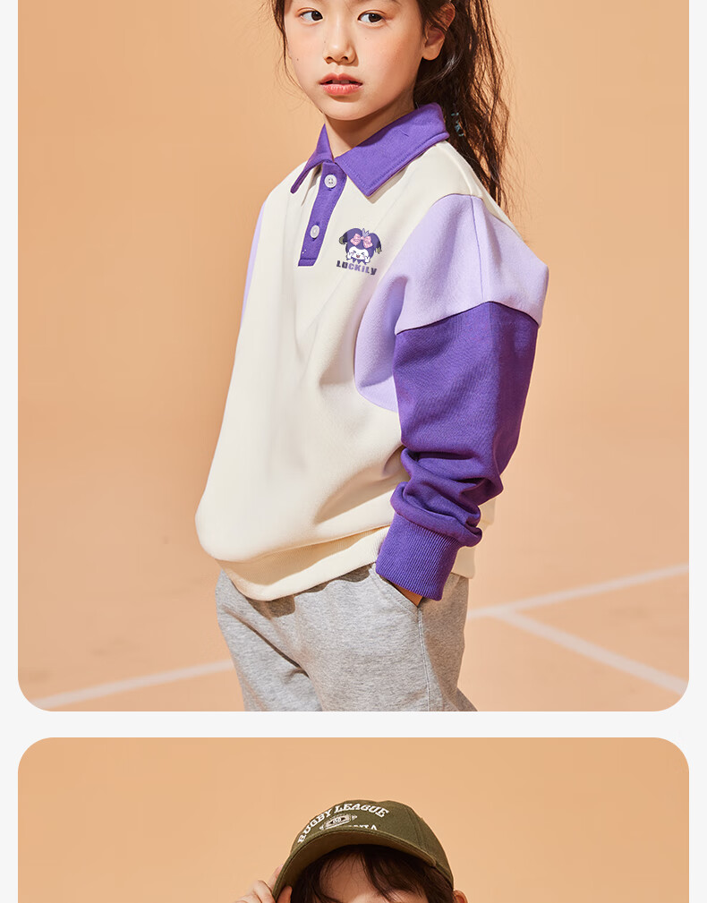 Baleno Girls' Spring Autumn 2024 Fashionable Patchwork Polo Sweatshirt Children's Sportswear Two-Piece Set 9