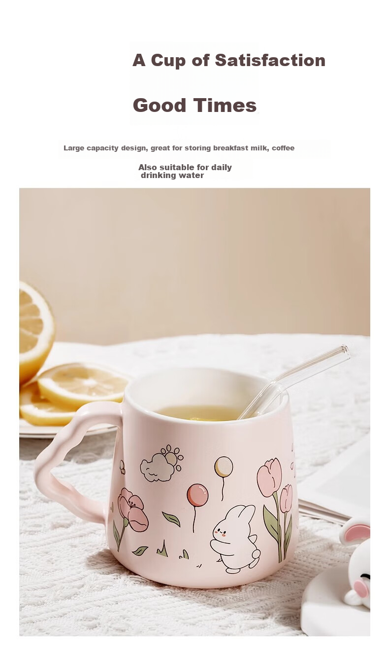 Baqianxing Ceramic Mug with Lid, Stylish Cup, Birthday Gift for Girlfriends, Companionship Gift 6