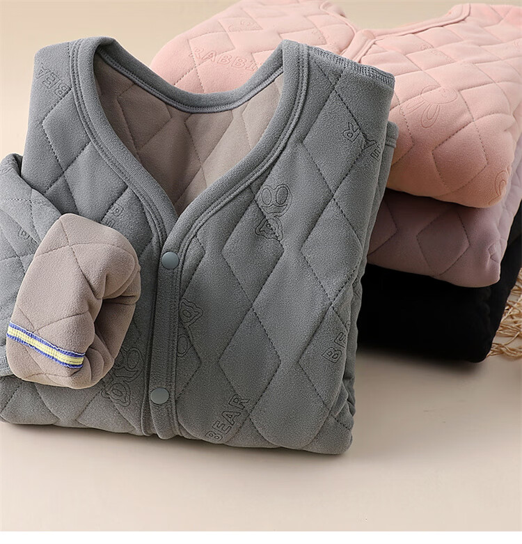 Dingguagua Children's Thermal Underwear Top Boys School Uniform Autumn Winter Girls Inner Wear Fleece Thickened Cotton Jacket 1